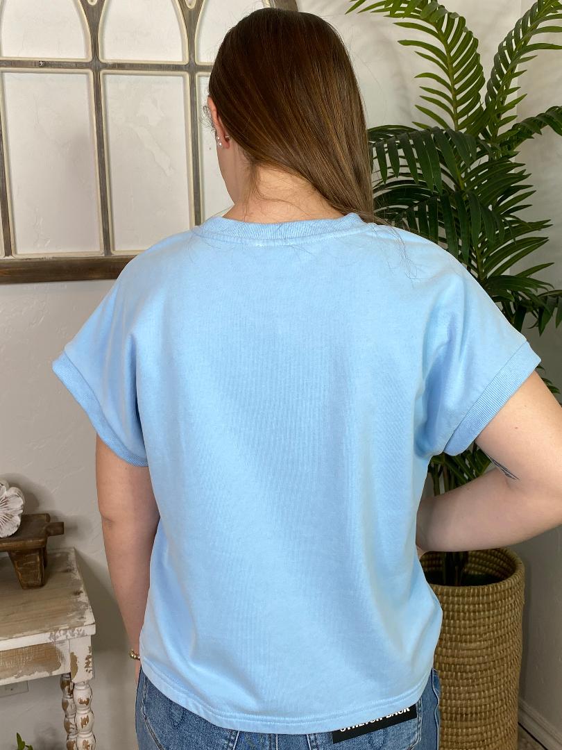 Sky Blue Raggy American Flag Top