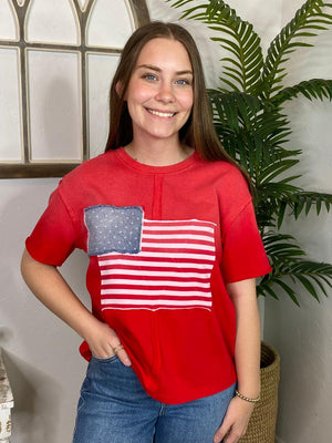 Washed Red with American Flag Top
