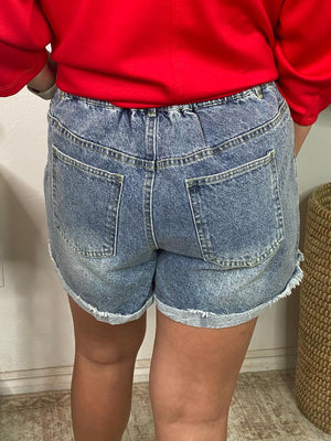 Strawberry Embroidered Denim Shorts