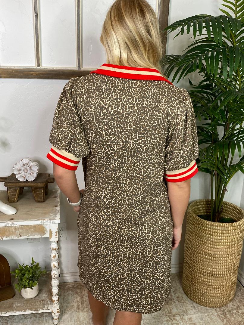 Leopard Print Dress with Red Trim