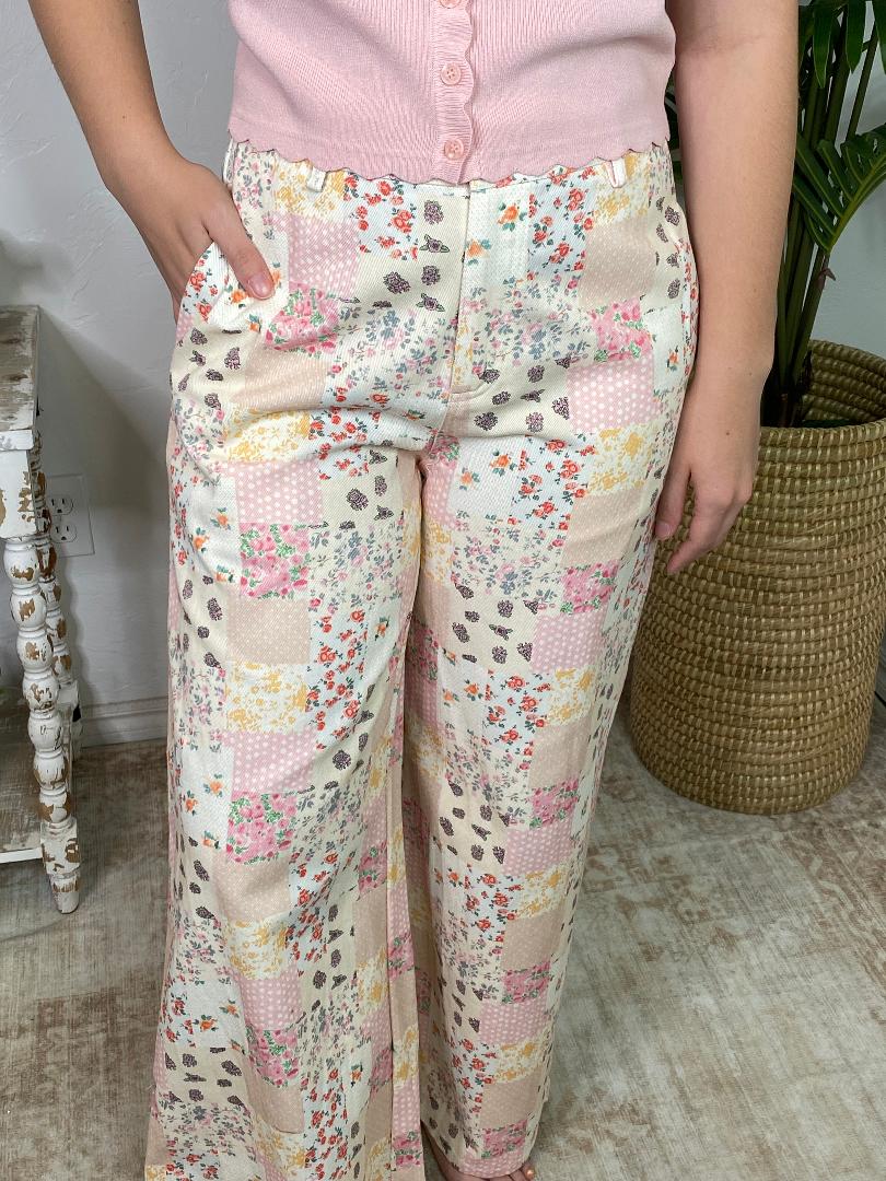 Pink Floral Patchwork Pants