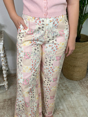Pink Floral Patchwork Pants
