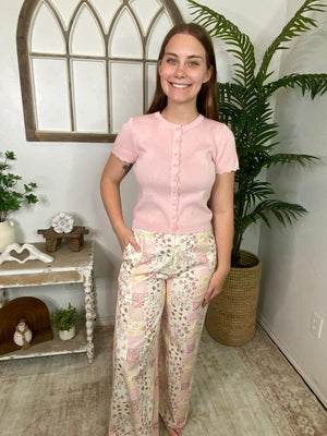 Pink Floral Patchwork Pants