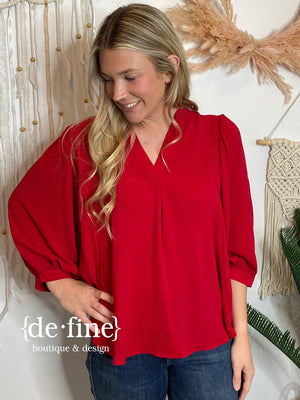 Red V-Neck Blouse