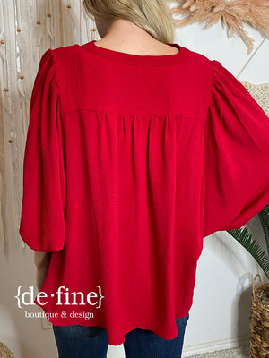 Red V-Neck Blouse