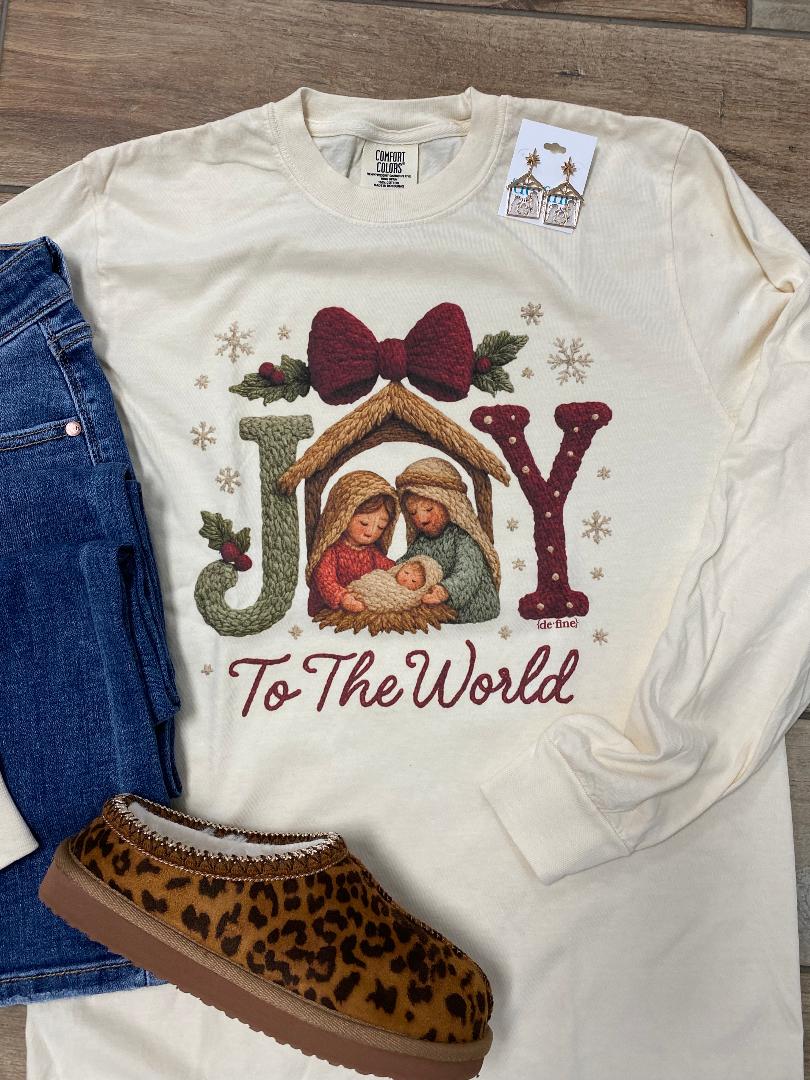Joy to the World Nativity Knit Christmas Tee, Long Sleeve or Sweatshirt