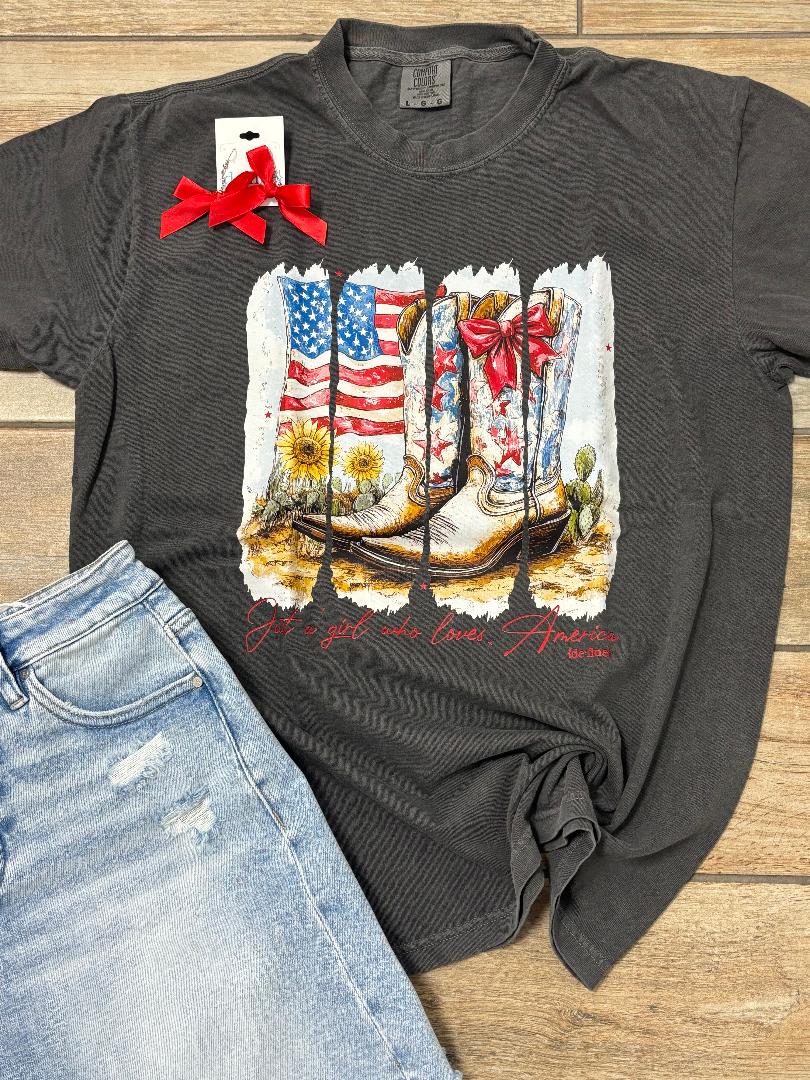 Just a Girl Who Loves America Western Graphic Tee 2 Colors