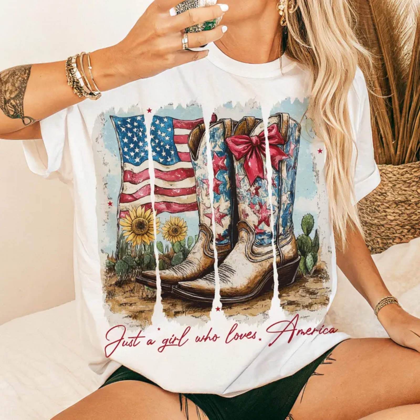 Just a Girl Who Loves America Western Graphic Tee 2 Colors