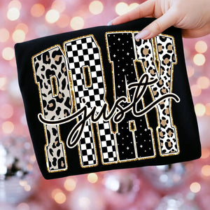 Just Pray Leopard and Checker Graphic Tee