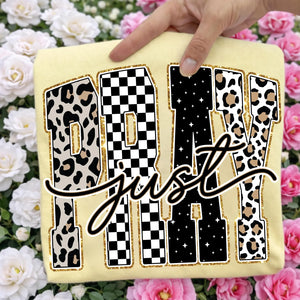 Just Pray Leopard and Checker Graphic Tee