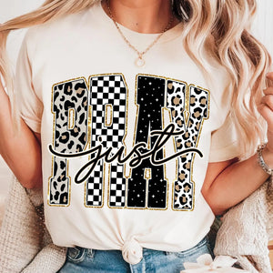 Just Pray Leopard and Checker Graphic Tee