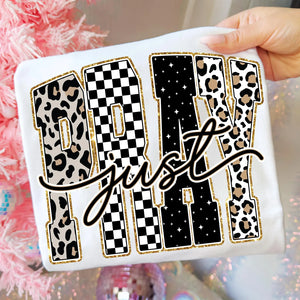 Just Pray Leopard and Checker Graphic Tee