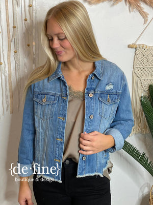 Kancan Zoey Distressed Hem Denim Jacket