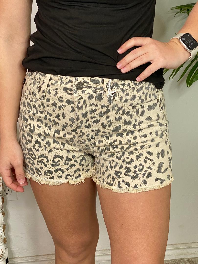 Kancan Leopard Raw Hem Shorts