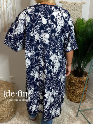 Navy and White Tropical Kimono