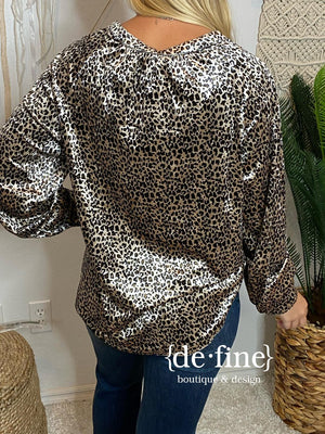 Velvet Leopard Button Up Blouse in Regular & Curvy