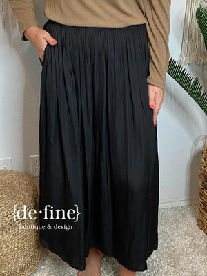 Black or Rust A-Line Skirt with Deep Side Slit and Pockets