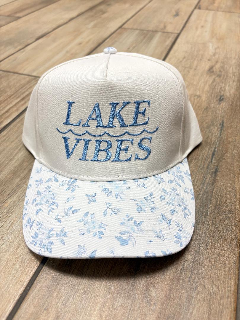 Lake Vibes White Floral Bill Trucker Hat