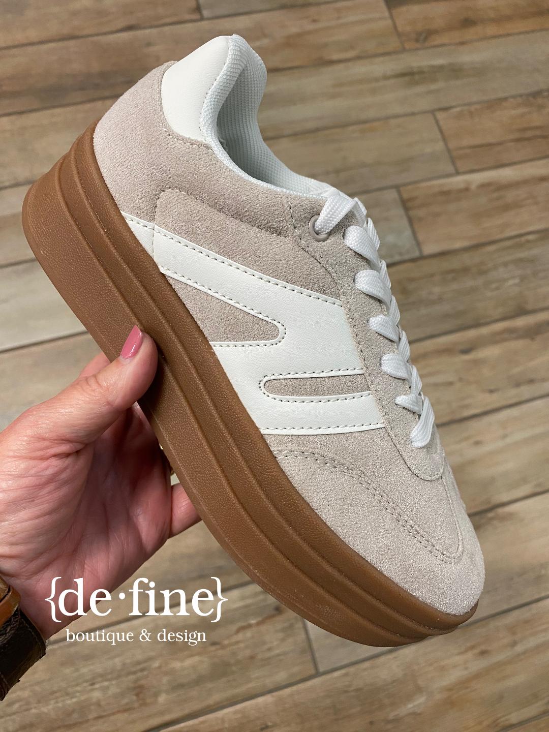 Beige and White Platform Sneakers