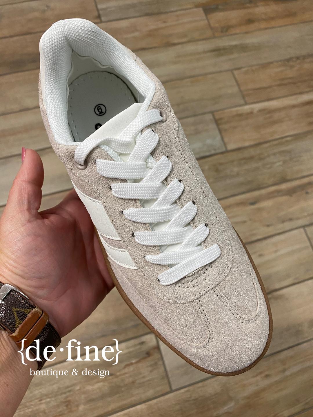 Beige and White Platform Sneakers