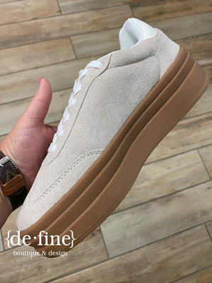 Beige and White Platform Sneakers