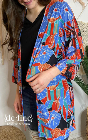 Blue Floral Kimono or Swimsuit Cover Up