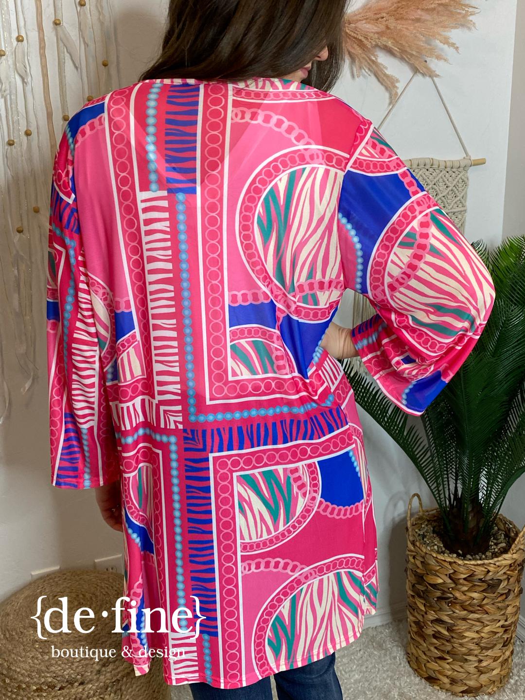 Hot Pink Abstract Kimono or Swimsuit Cover Up