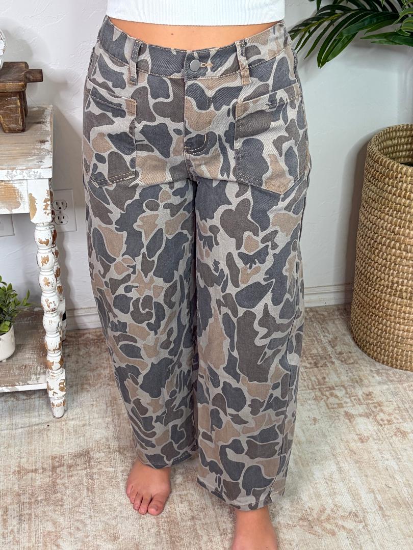 Camouflage Ankle Length Casual Barrel Jeans