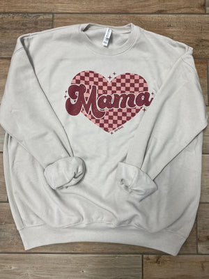 Mama Checkered Heart Graphic Tee or Sweatshirt