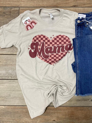 Mama Checkered Heart Graphic Tee or Sweatshirt