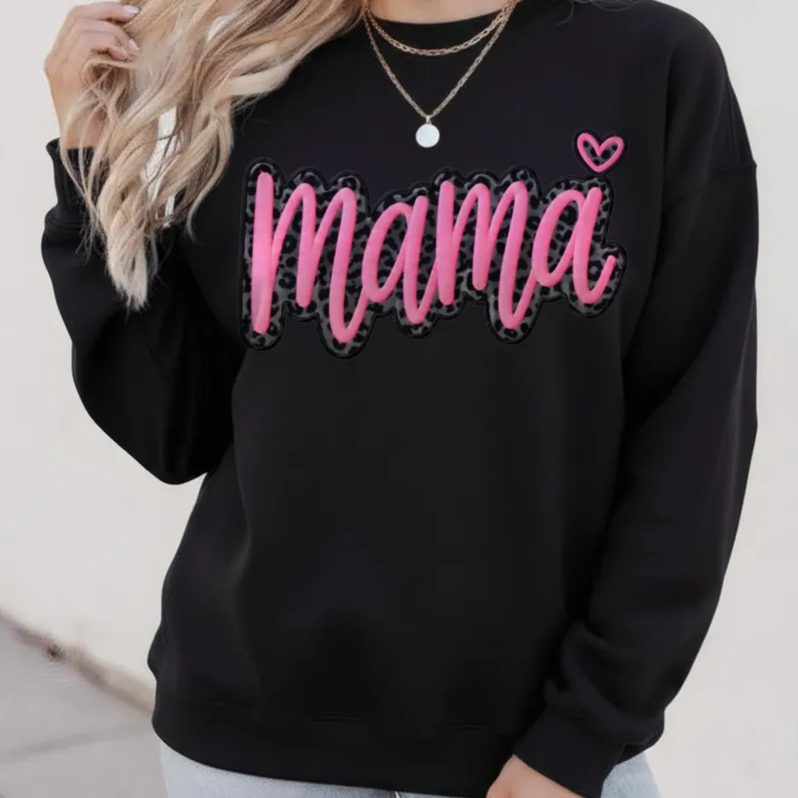 Mama with Hot Pink and Black Leopard Graphic Tee