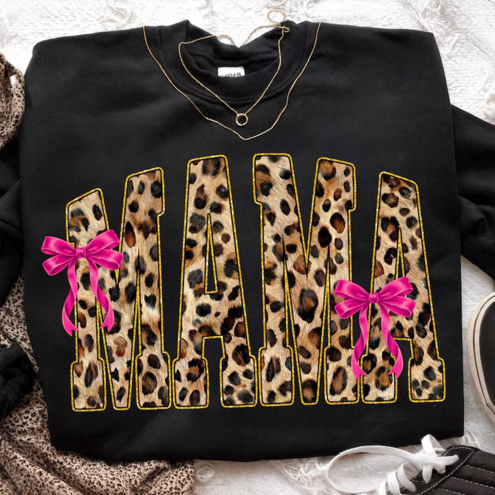 Mama, Nana, Mimi, or Gigi Leopard with Bow Graphic Tees