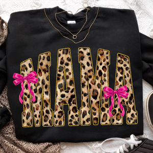 Mama, Nana, Mimi, or Gigi Leopard with Bow Graphic Tees