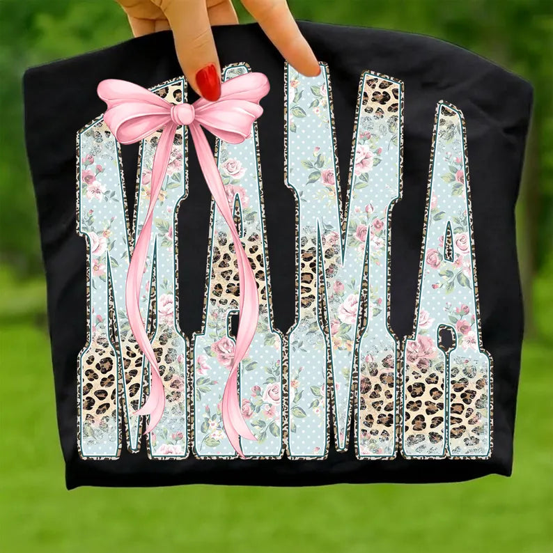 Mama Preppy Leopard with Bow Graphic Tee
