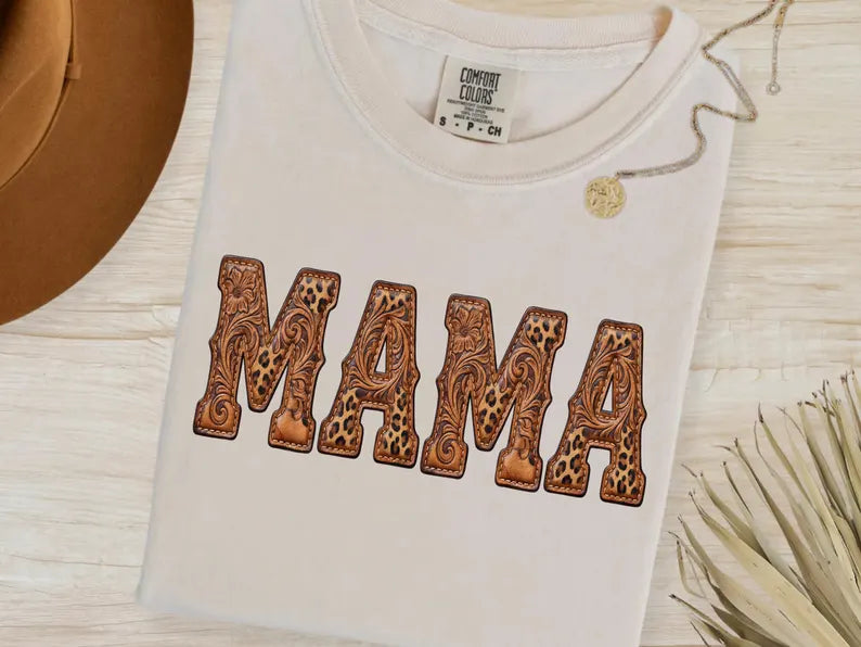 Mama with Tooled Leather and Leopard Graphic Tee