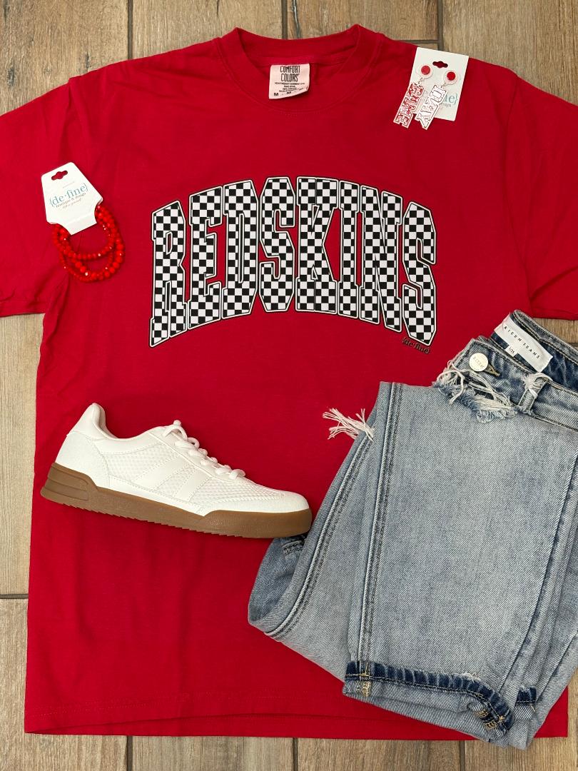 McLoud Redskins Mascot Checkered Graphic Tee