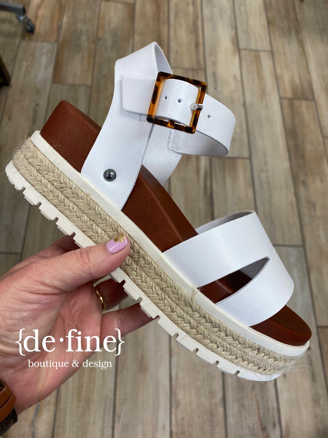 Mia Evana White Flatform Sandal with Rope Accents