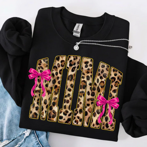 Mama, Nana, Mimi, or Gigi Leopard with Bow Graphic Tees