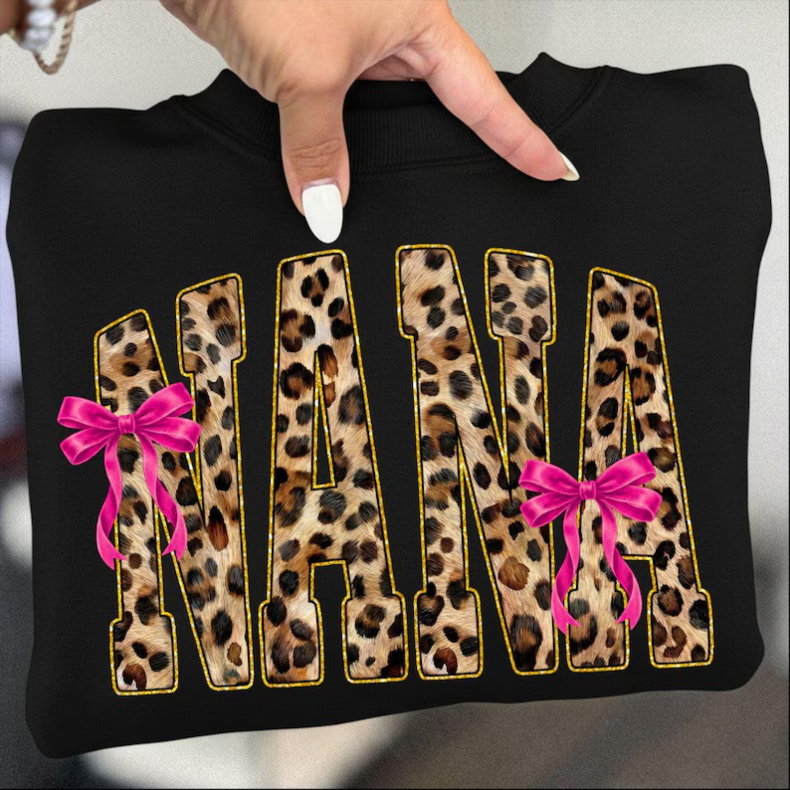 Mama, Nana, Mimi, or Gigi Leopard with Bow Graphic Tees