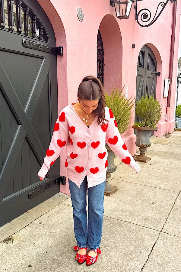 Valentine Pink & Red Heart Cardigan