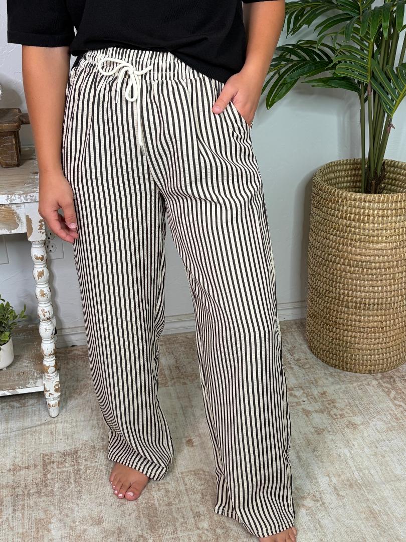Striped Casual Pants in Black, Chocolate and Blue