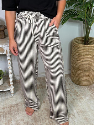 Striped Casual Pants in Black, Chocolate and Blue