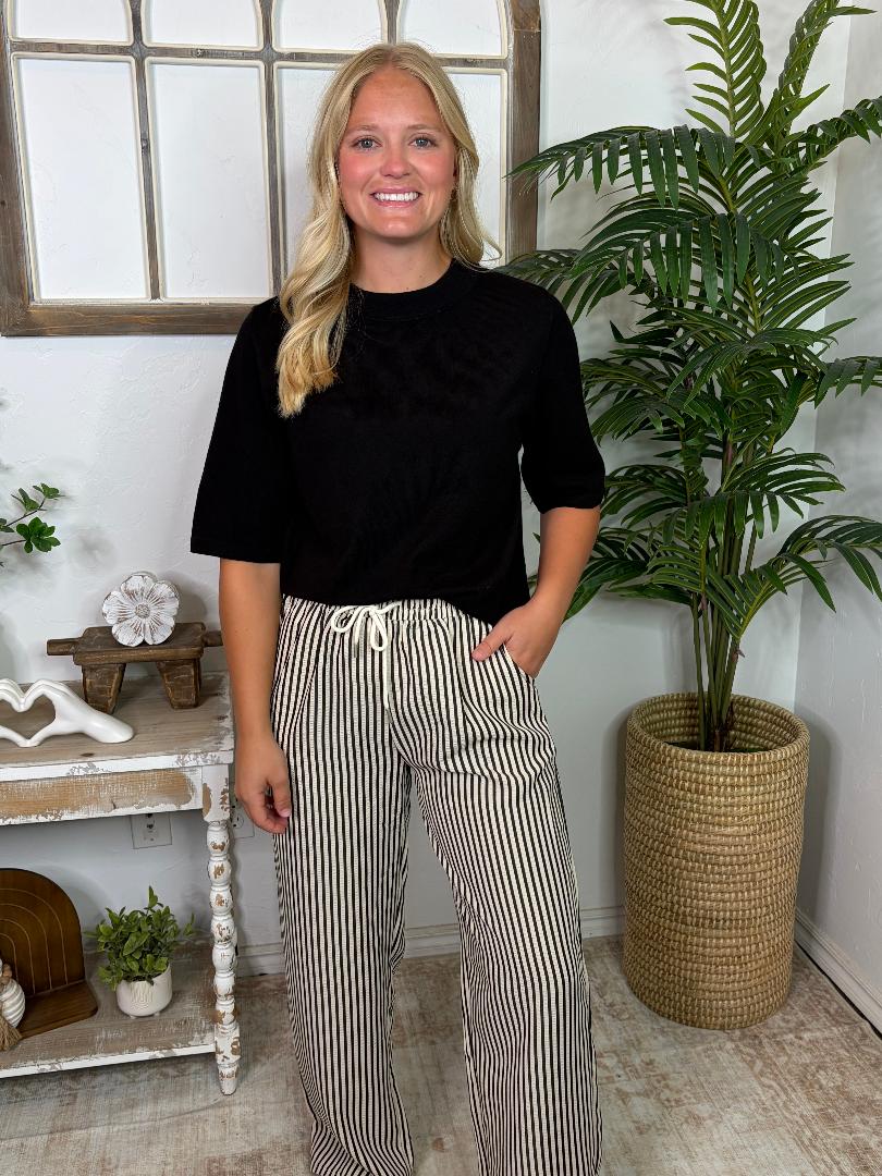 Striped Casual Pants in Black, Chocolate and Blue