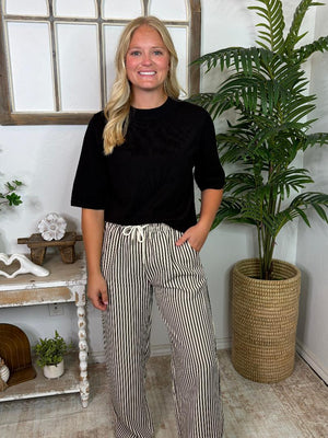 Striped Casual Pants in Black, Chocolate and Blue