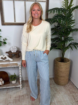Striped Casual Pants in Black, Chocolate and Blue