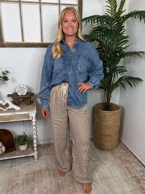 Striped Casual Pants in Black, Chocolate and Blue