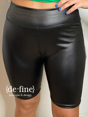 Black Faux Leather Biker Shorts