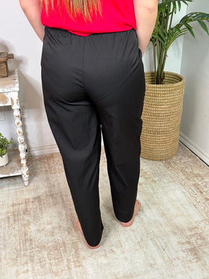 Black Barrel Pants with Tie Waist