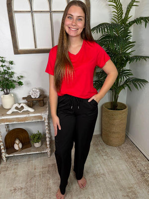 Black Barrel Pants with Tie Waist