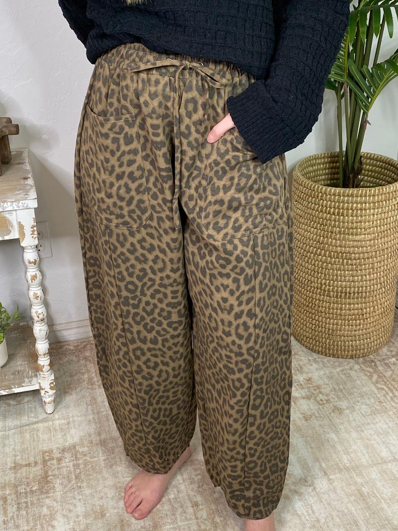 Dark Leopard Barrel Pants
